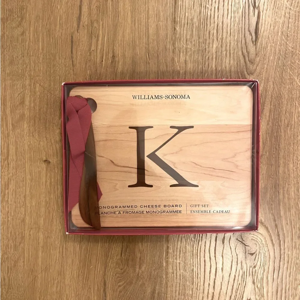 WILLIAMS-SONOMA MONOGRAMMED LETTER K CHEESE BOARD GIFT SET  9' x 7'